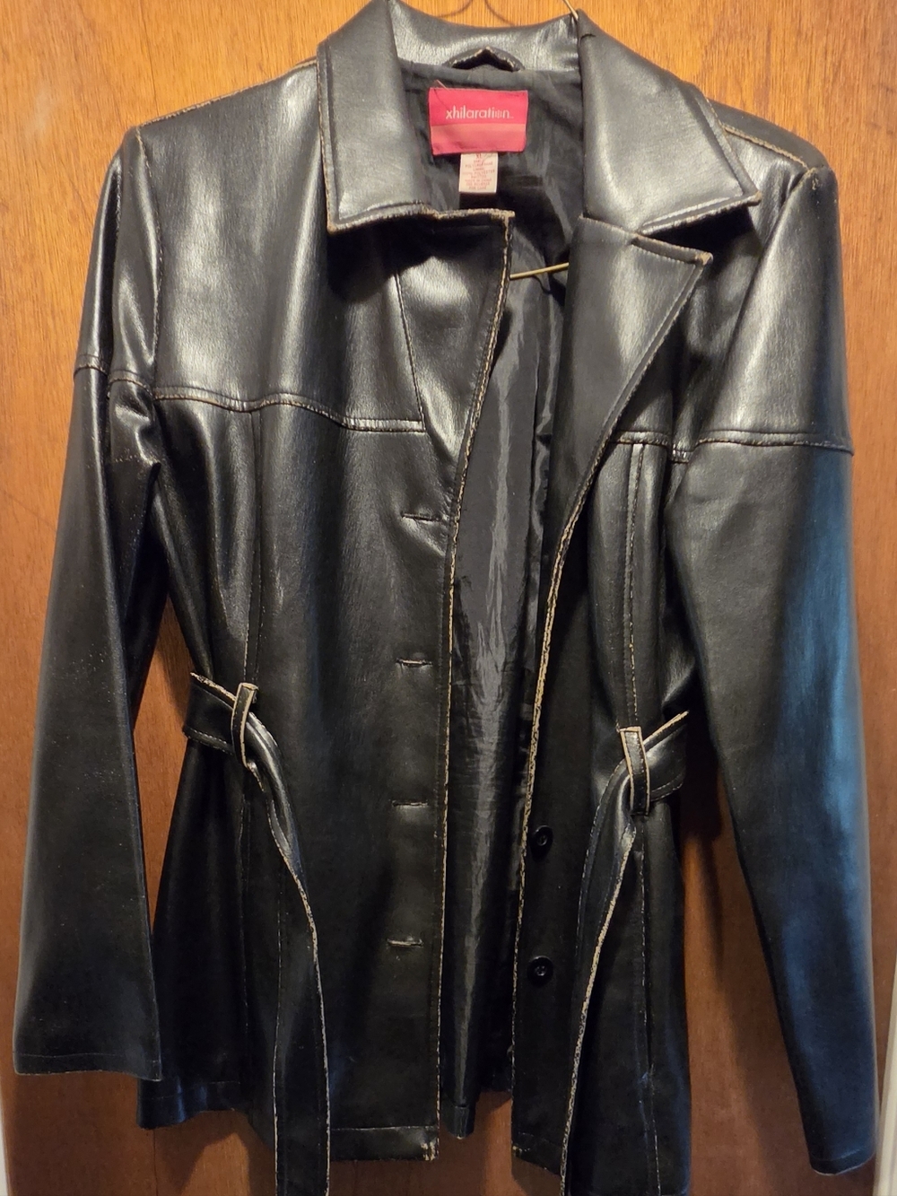 Xhilaration Black Faux Leather Belted Jacket SzXL - Picture 2 of 9